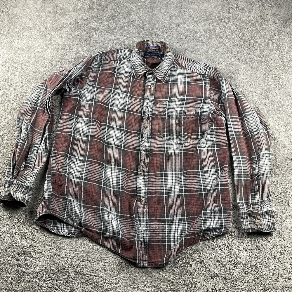 Van Heusen Winterweights Mens Large Brown Plaid Long Sleeve